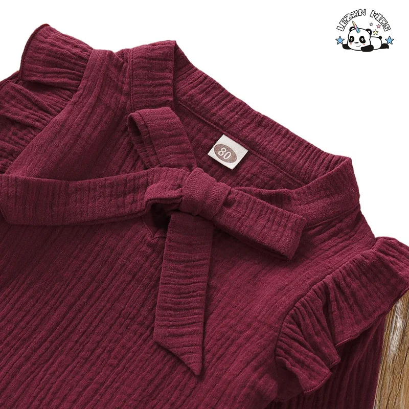 LEZONKIDS - Conjunto de duas peças personalizado para crianças com camiseta de manga longa e saia estampada para meninas em vermelho